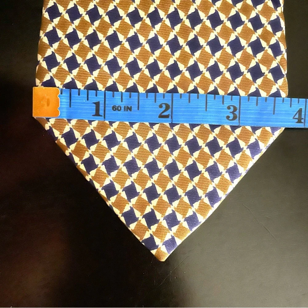 Christian Dior Silk Tie Blue Mustard Yellow Chic Party Office Suit Shirt Attire